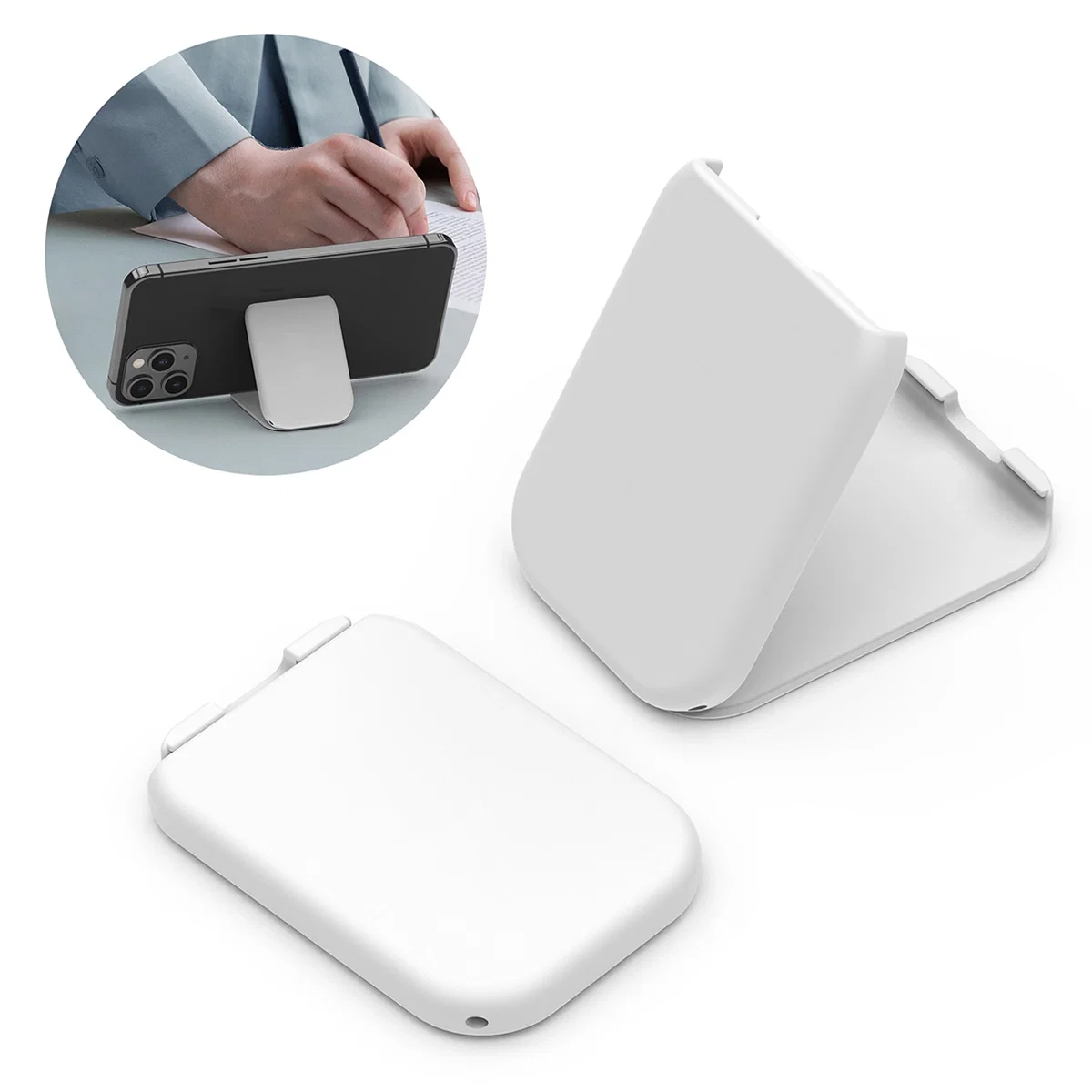 Propped open with a handset resting in the cradle