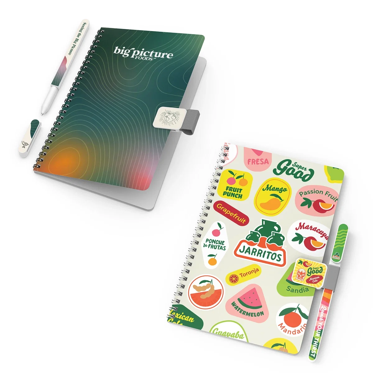 Gift set pairing a side bound notebook with a matching pen