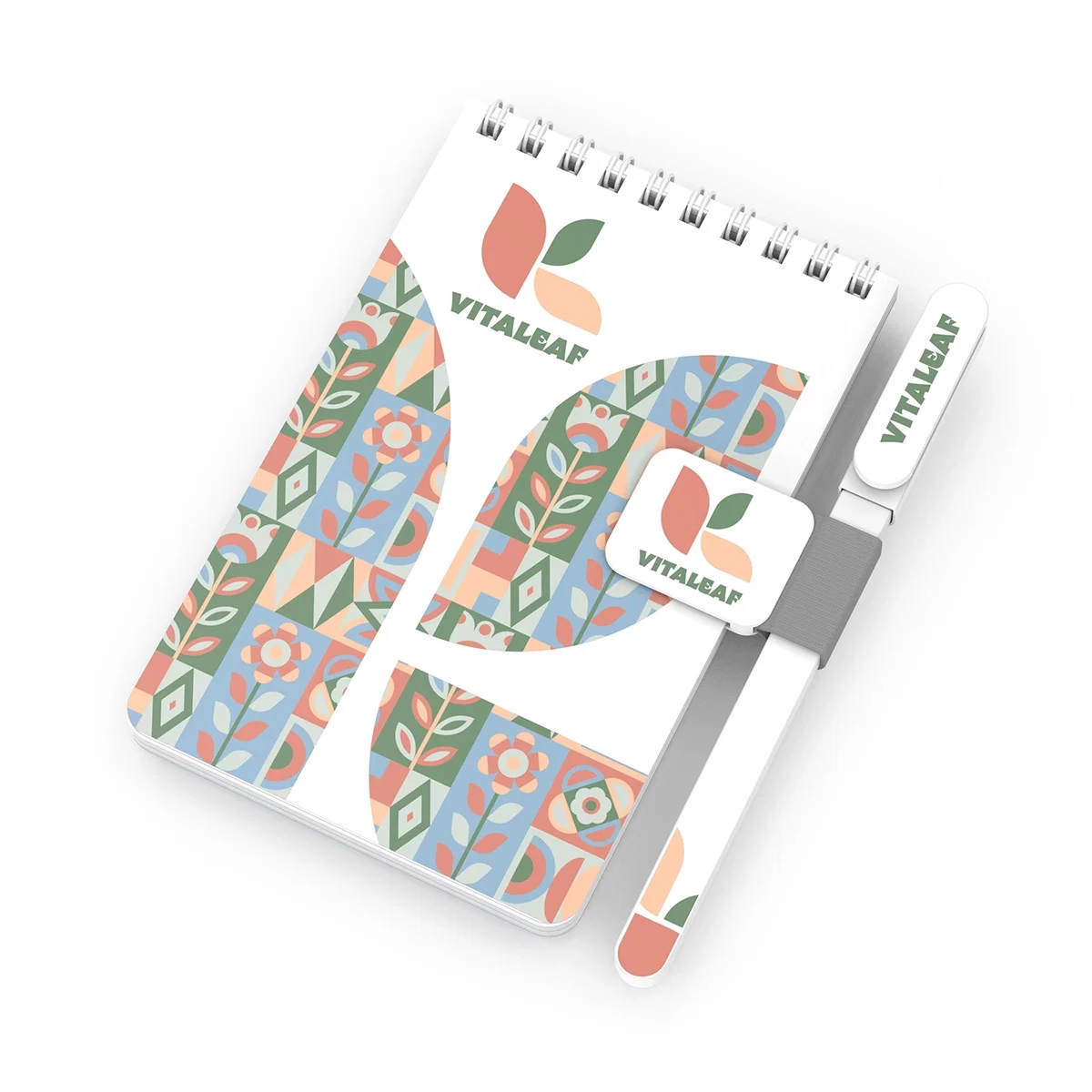 Top bound notepad packaged with a pen and clip