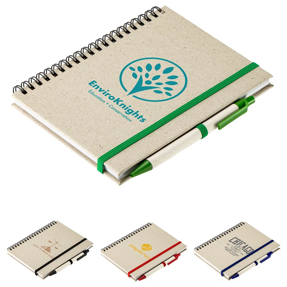 Custom Prairie Fragrant Grass Recycled Spiral Notebook, front view with pen