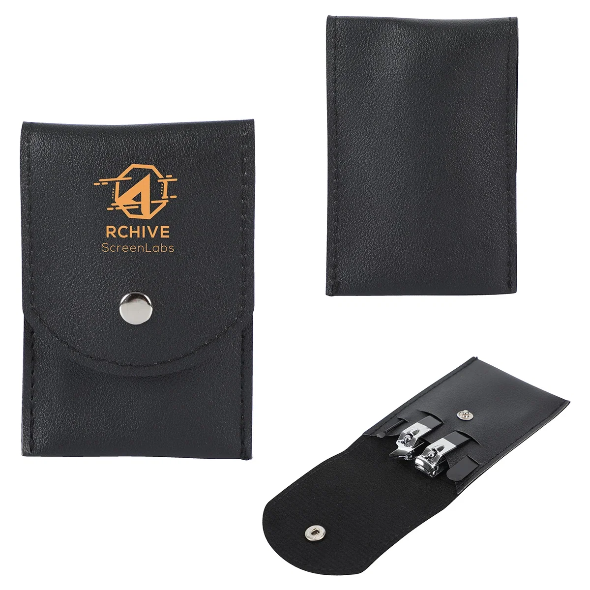Custom Preen 4-Piece Manicure Kit, front view of the branded manicure case