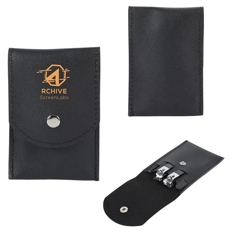 Custom Preen 4-Piece Manicure Kit, front view of the branded manicure case