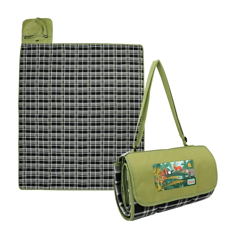 Premium Barrel Fleece Picnic Blanket spread outdoors, promotional picnic blanket lifestyle shot