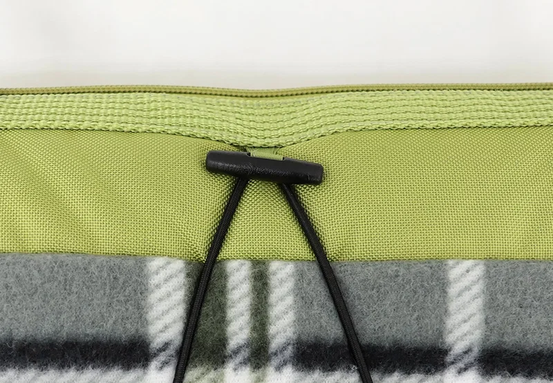 Close-up of the custom imprint area on the Premium Barrel Fleece Picnic Blanket