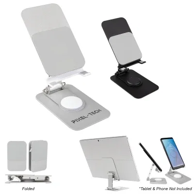 Opened at an angle to prop a handset for viewing