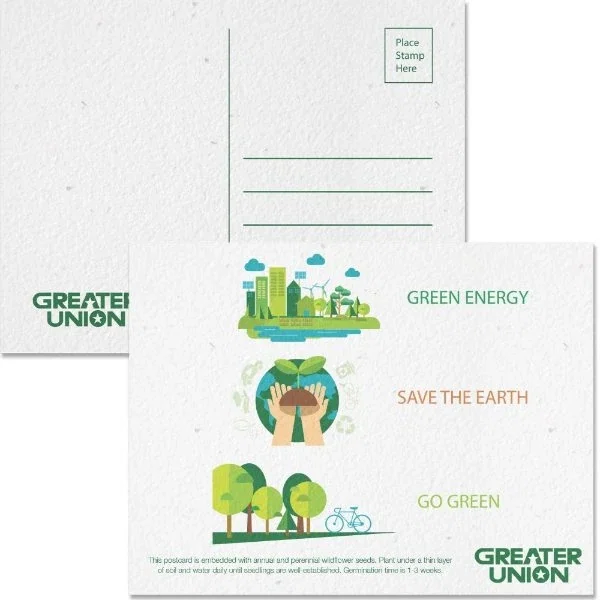 Premium plantable seeded paper postcard printed full color with wildflower seeds