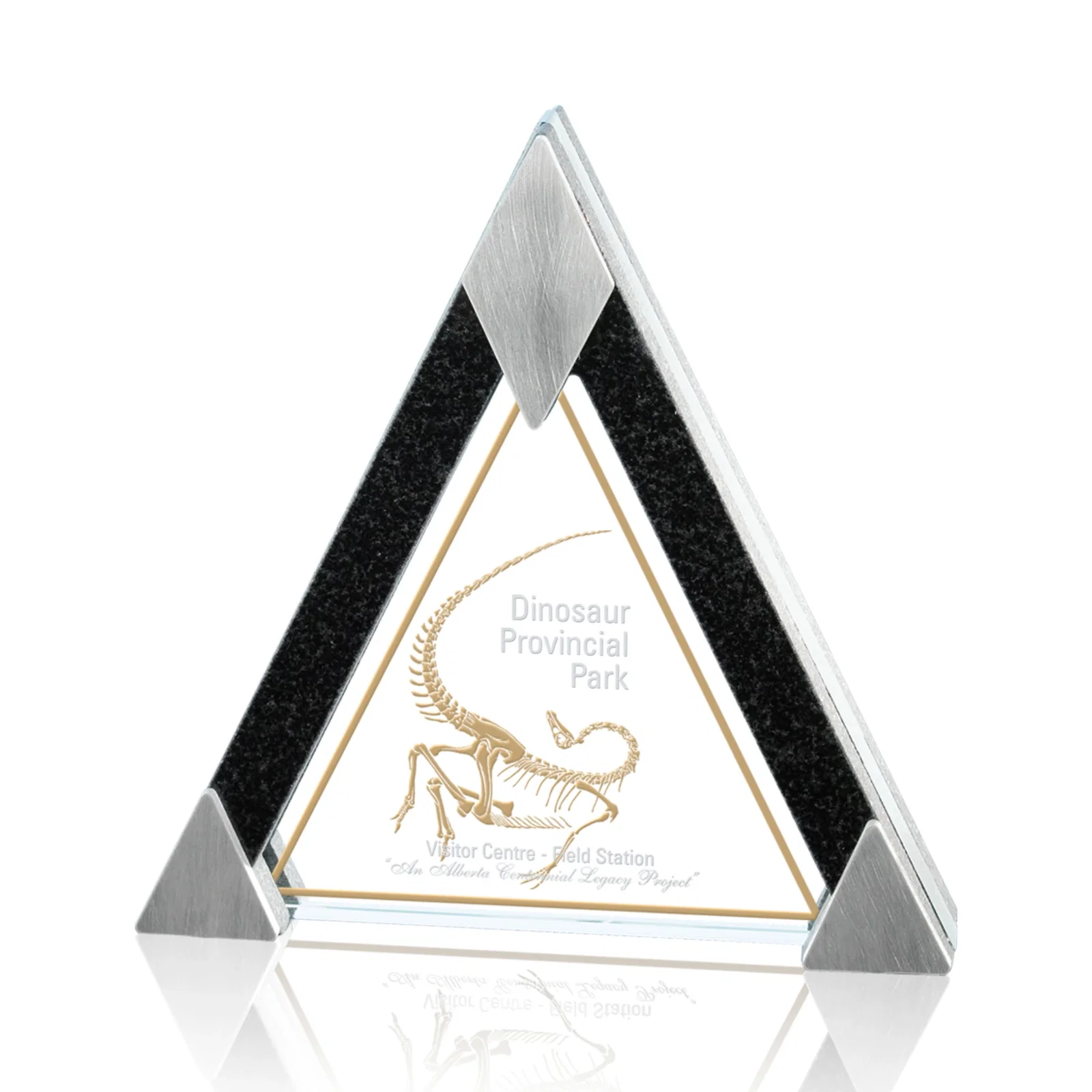 Custom Starfire Crystal, Granite and Aluminum Tricolor Triangle Award for employee recognition
