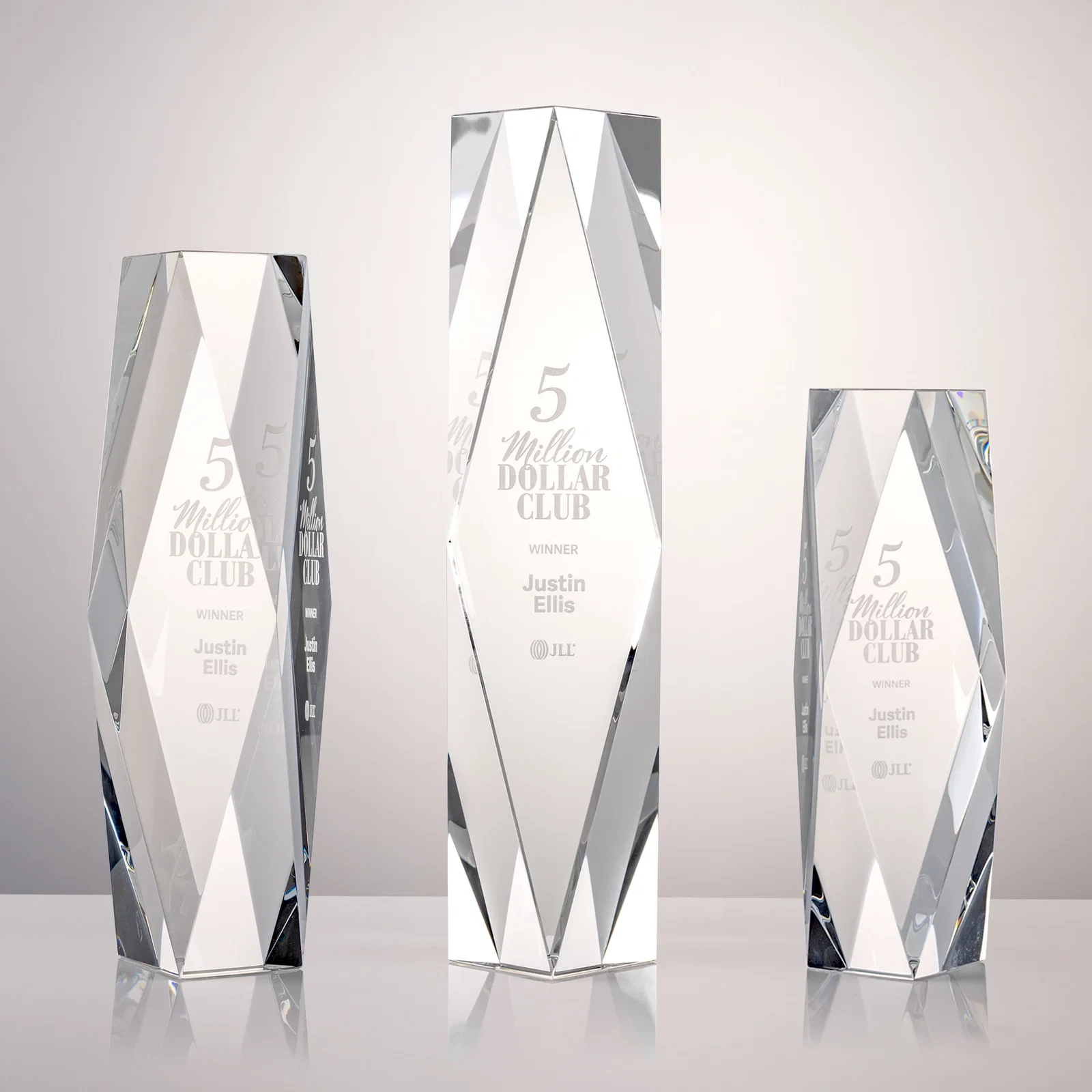 Custom Optical Crystal Diamond Award with Rippled Facets for employee recognition