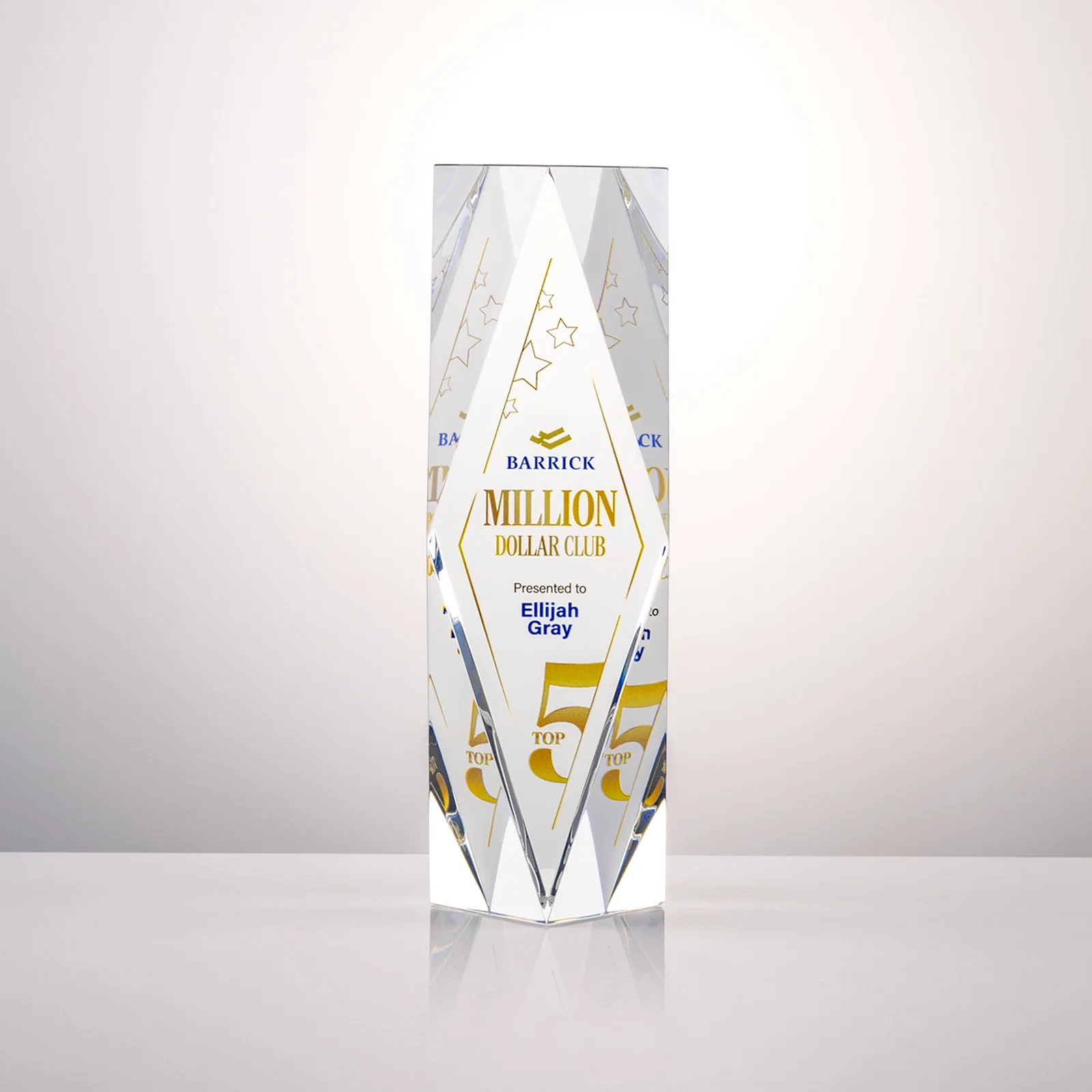 Custom Optical Crystal Diamond Award with Rippled Facets for volunteer appreciation