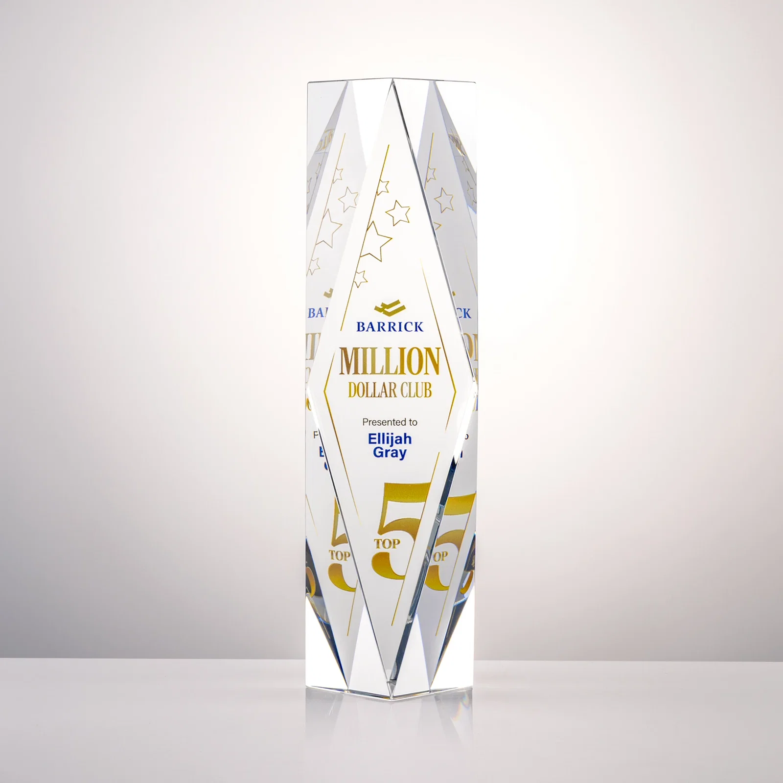Custom Optical Crystal Diamond Award with Rippled Facets for dealer and partner awards