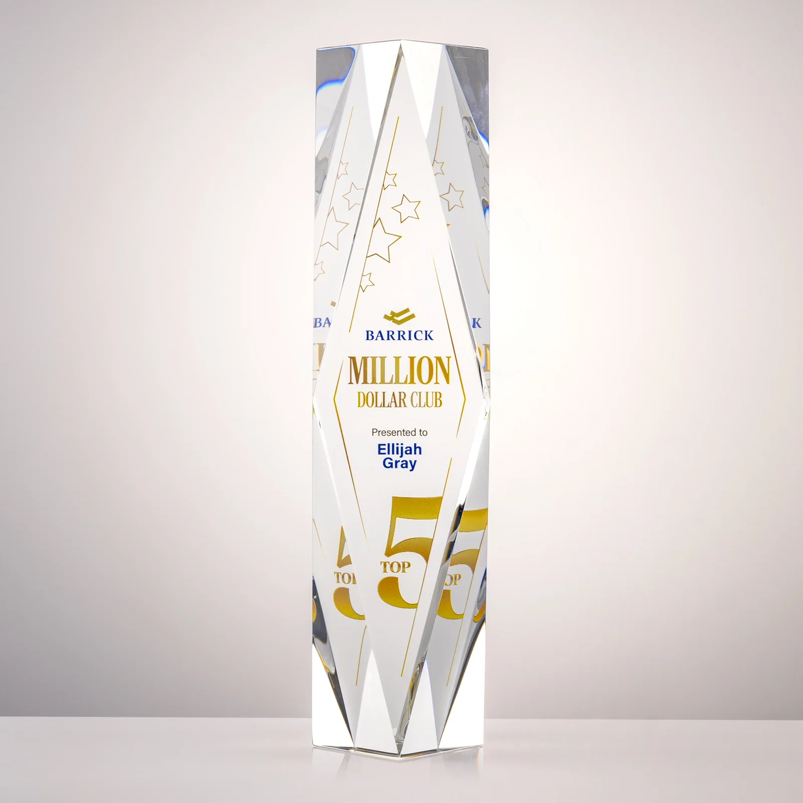 Custom Optical Crystal Diamond Award with Rippled Facets for company anniversary events