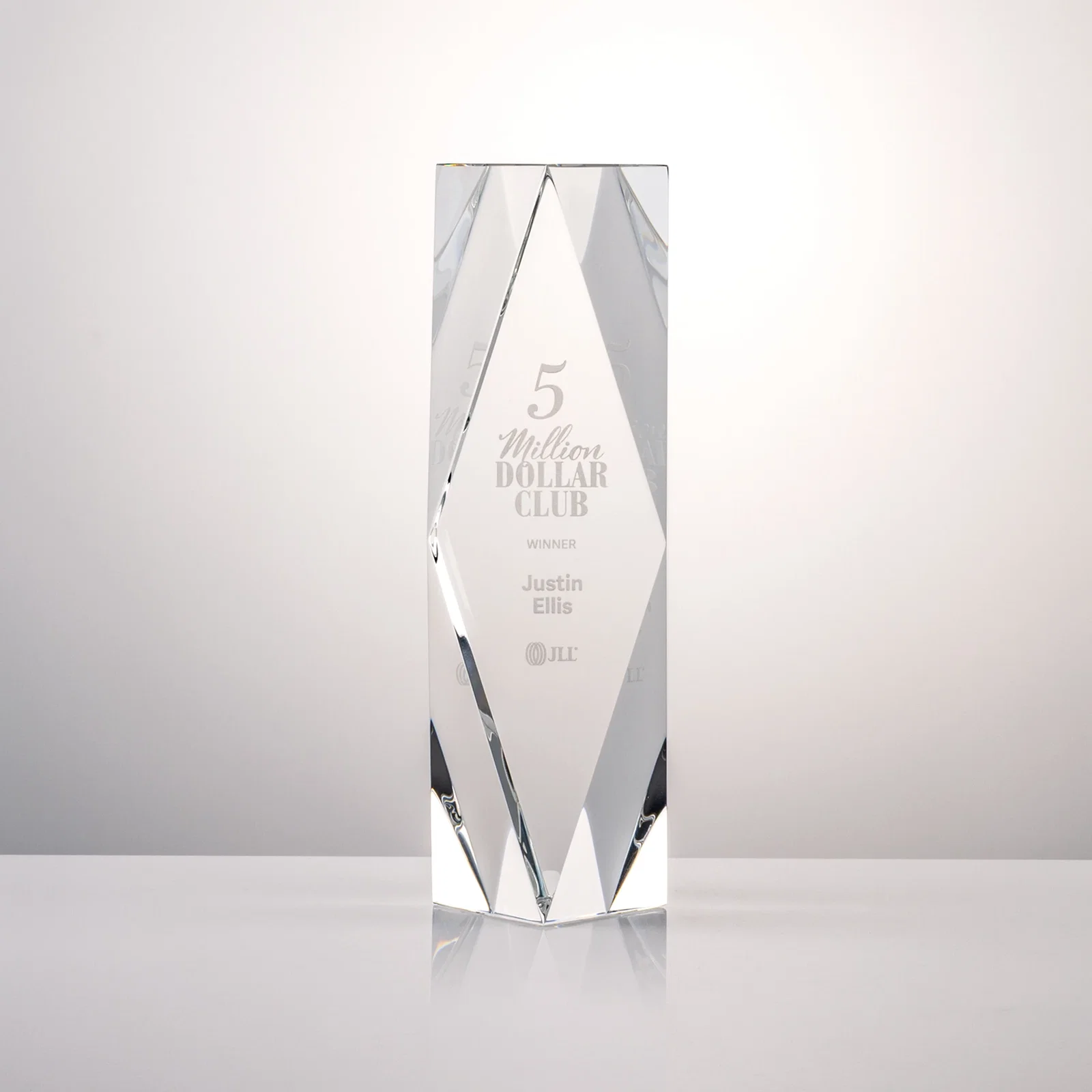 Custom Optical Crystal Diamond Award with Rippled Facets for corporate award ceremonies