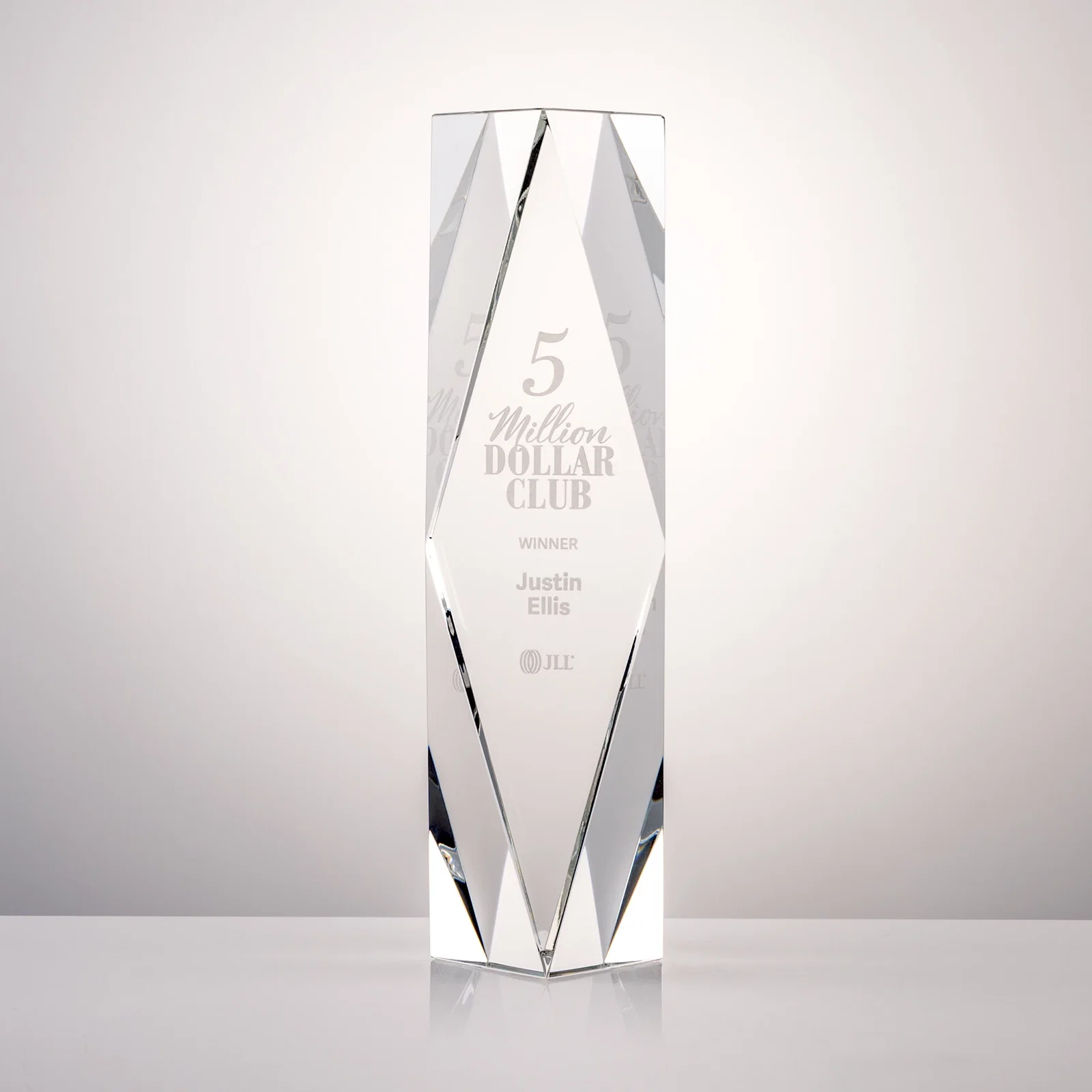 Custom Optical Crystal Diamond Award with Rippled Facets for service anniversary gifts