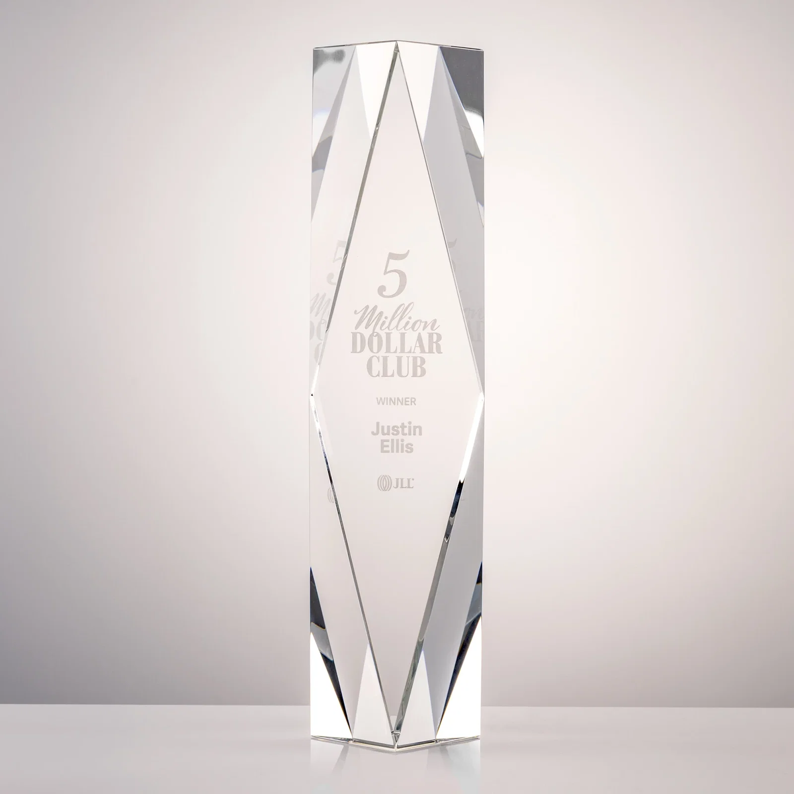 Custom Optical Crystal Diamond Award with Rippled Facets for sales achievement awards