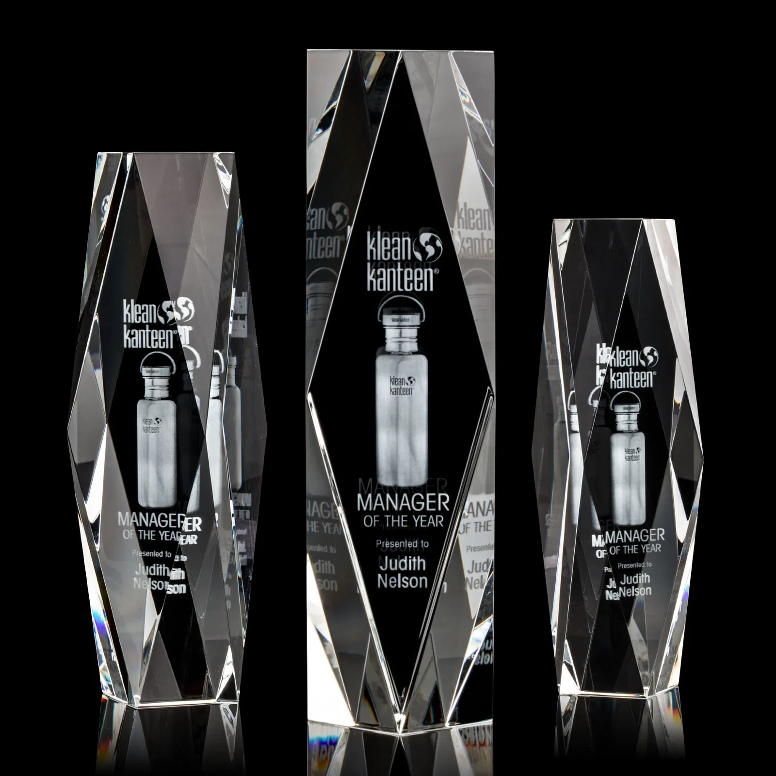 Custom Optical Crystal Diamond Award with Rippled Facets for retirement presentations