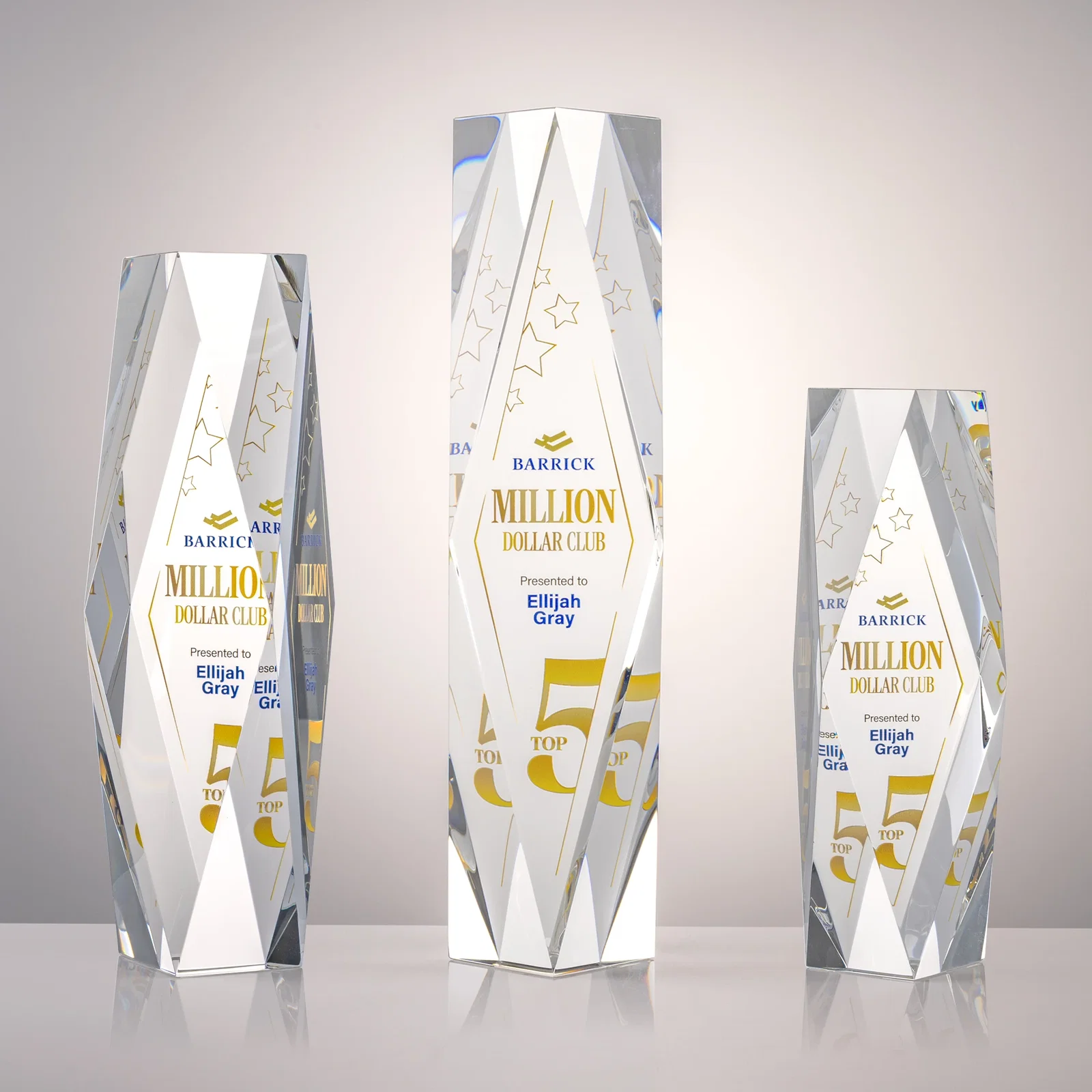 Custom Optical Crystal Diamond Award with Rippled Facets for safety achievement programs