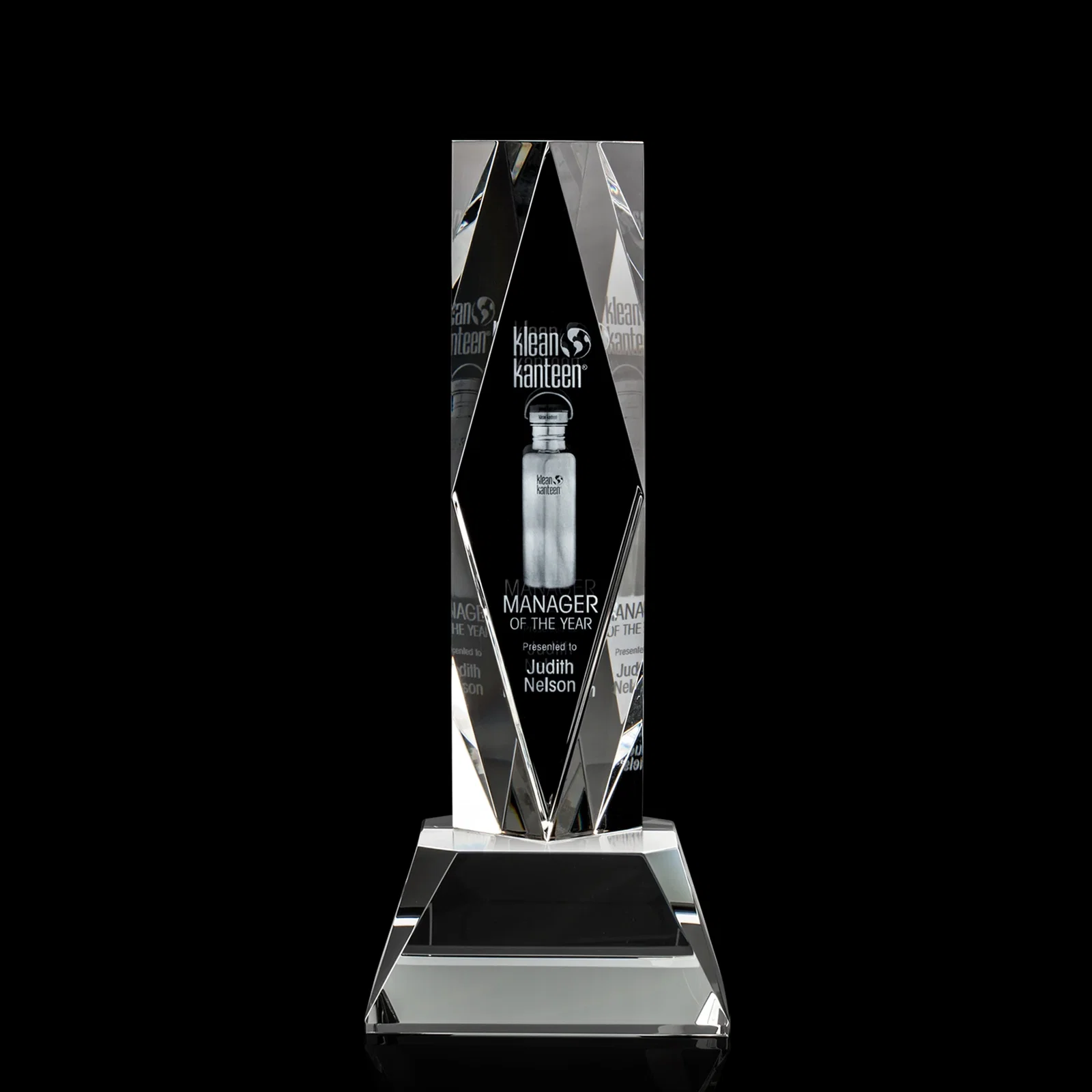 Custom Optical Crystal Diamond Award with Three Etching Zones for volunteer appreciation