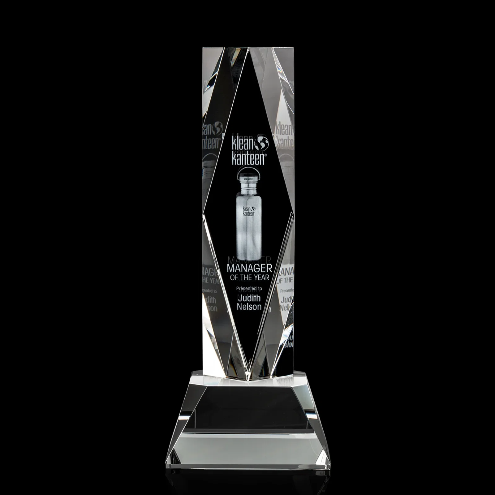 Custom Optical Crystal Diamond Award with Three Etching Zones for dealer and partner awards
