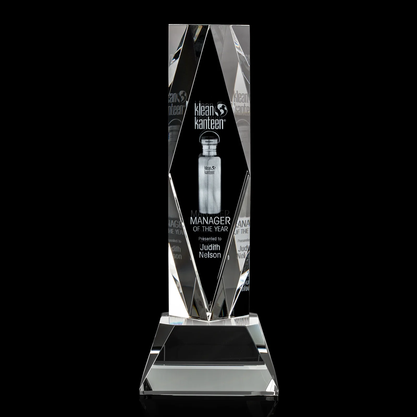 Custom Optical Crystal Diamond Award with Three Etching Zones for company anniversary events