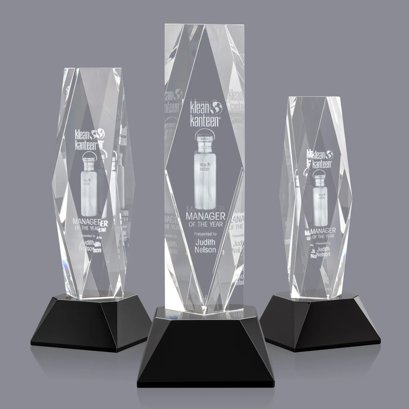 Personalized Optical Crystal Diamond Award with Three Etching Zones for employee recognition