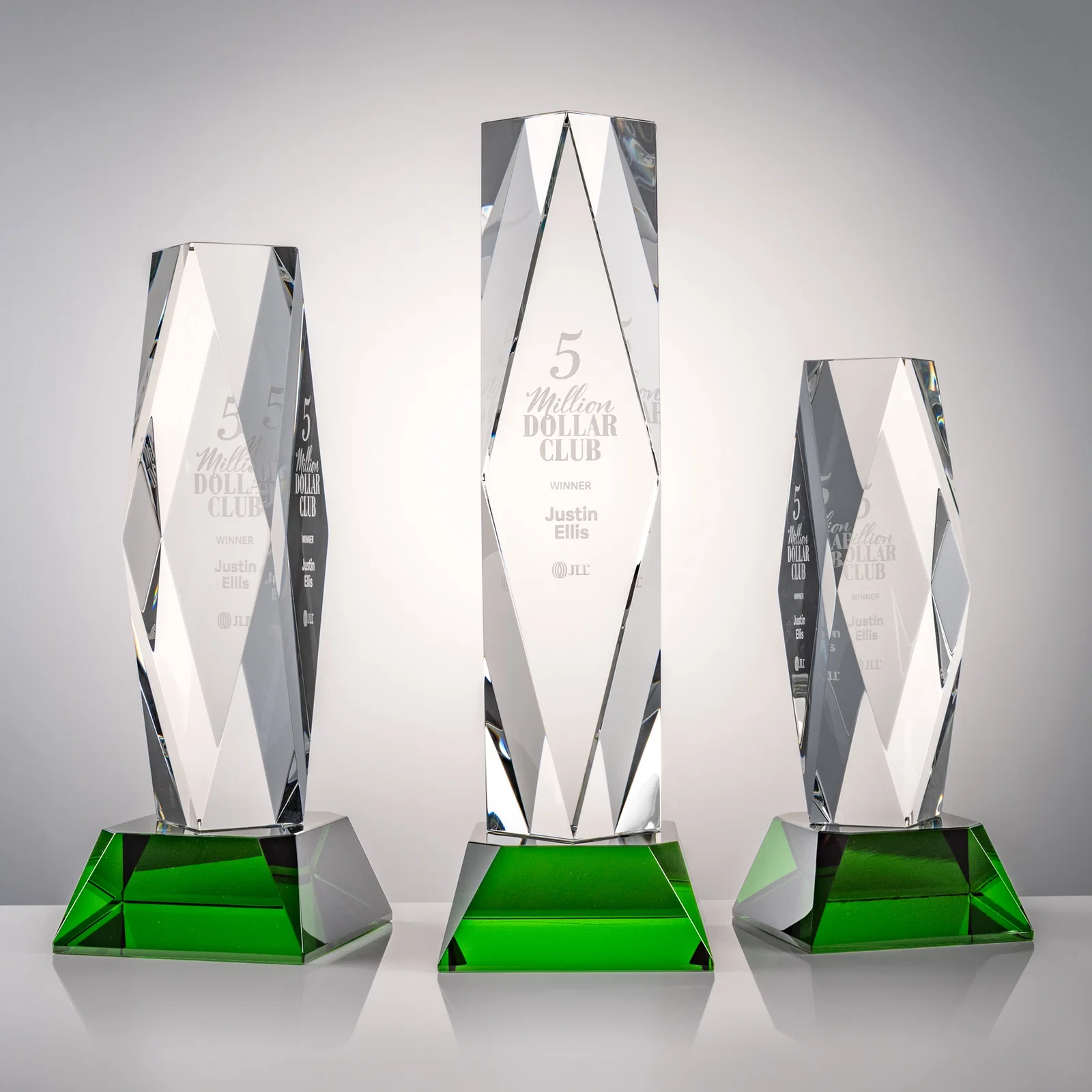 Personalized Optical Crystal Diamond Award with Three Etching Zones for retirement presentations