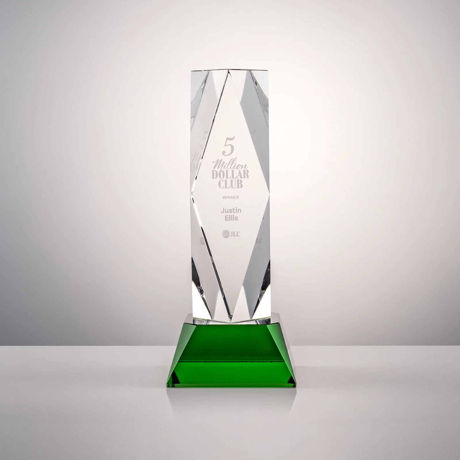 Personalized Optical Crystal Diamond Award with Three Etching Zones for team milestone celebrations