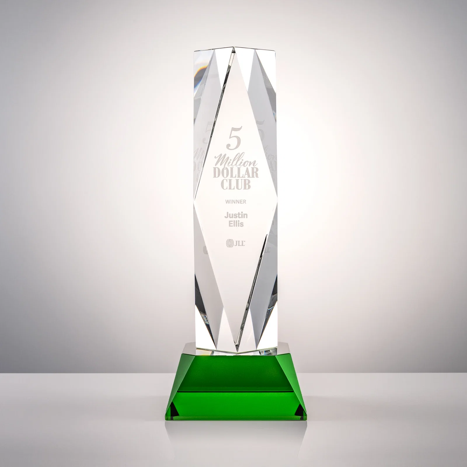 Personalized Optical Crystal Diamond Award with Three Etching Zones for donor appreciation
