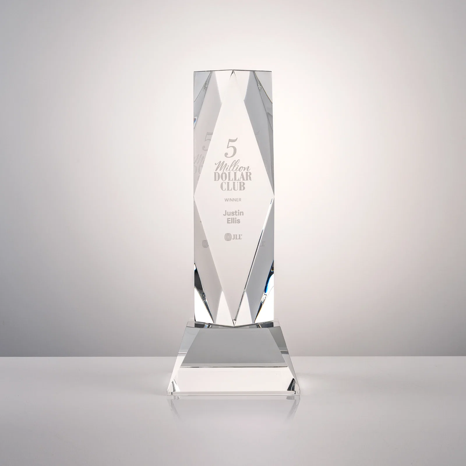Custom Optical Crystal Diamond Award with Three Etching Zones for corporate award ceremonies
