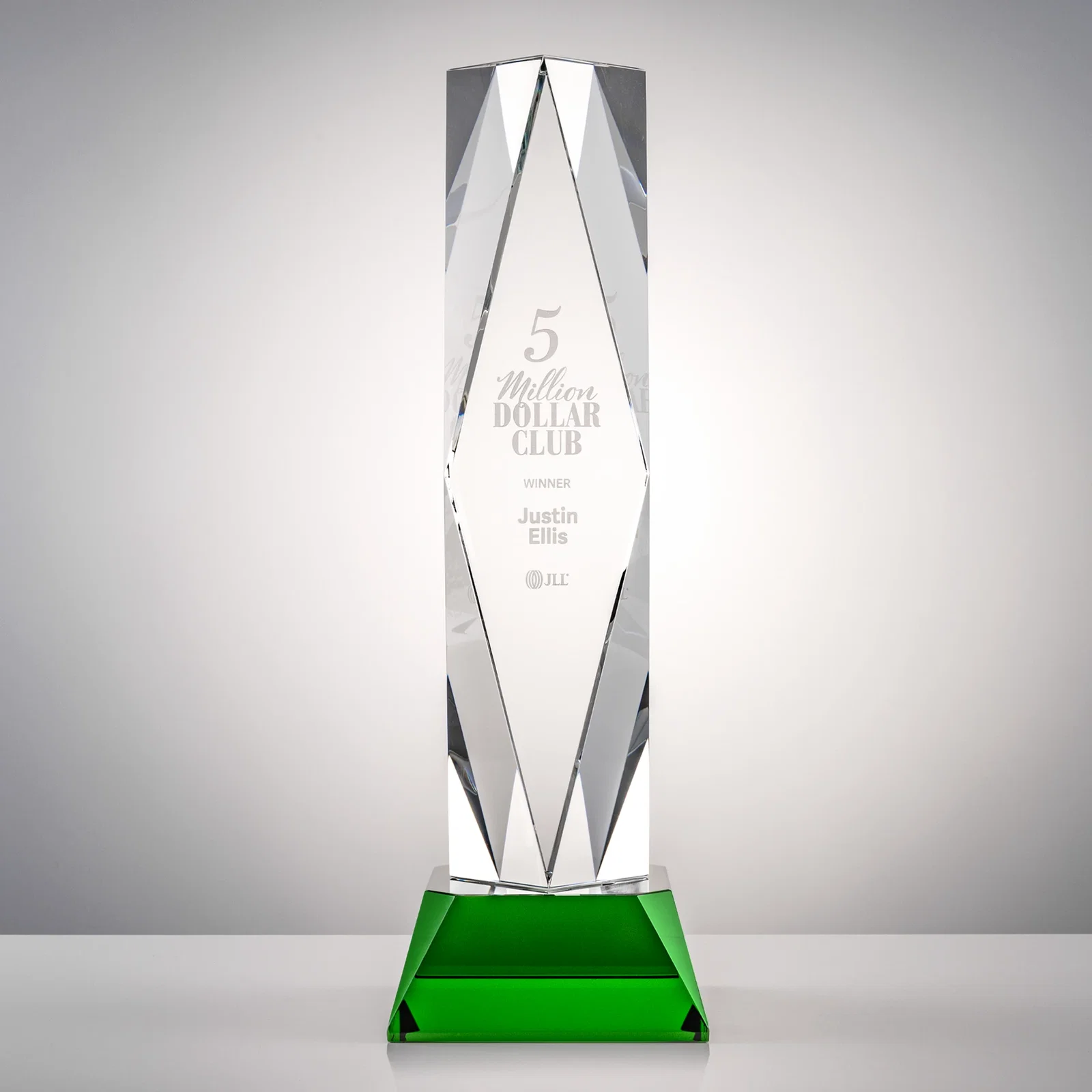 Personalized Optical Crystal Diamond Award with Three Etching Zones for graduation ceremonies