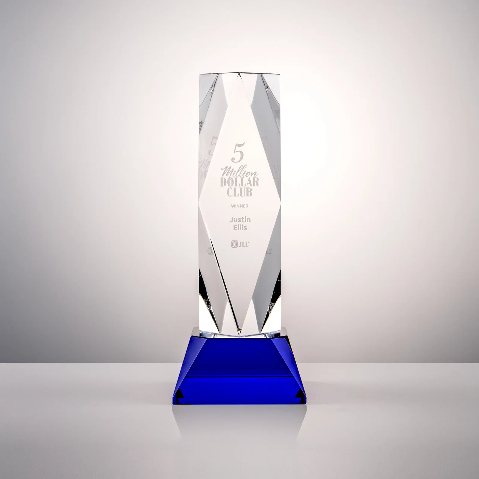 Personalized Optical Crystal Diamond Award with Three Etching Zones for volunteer appreciation
