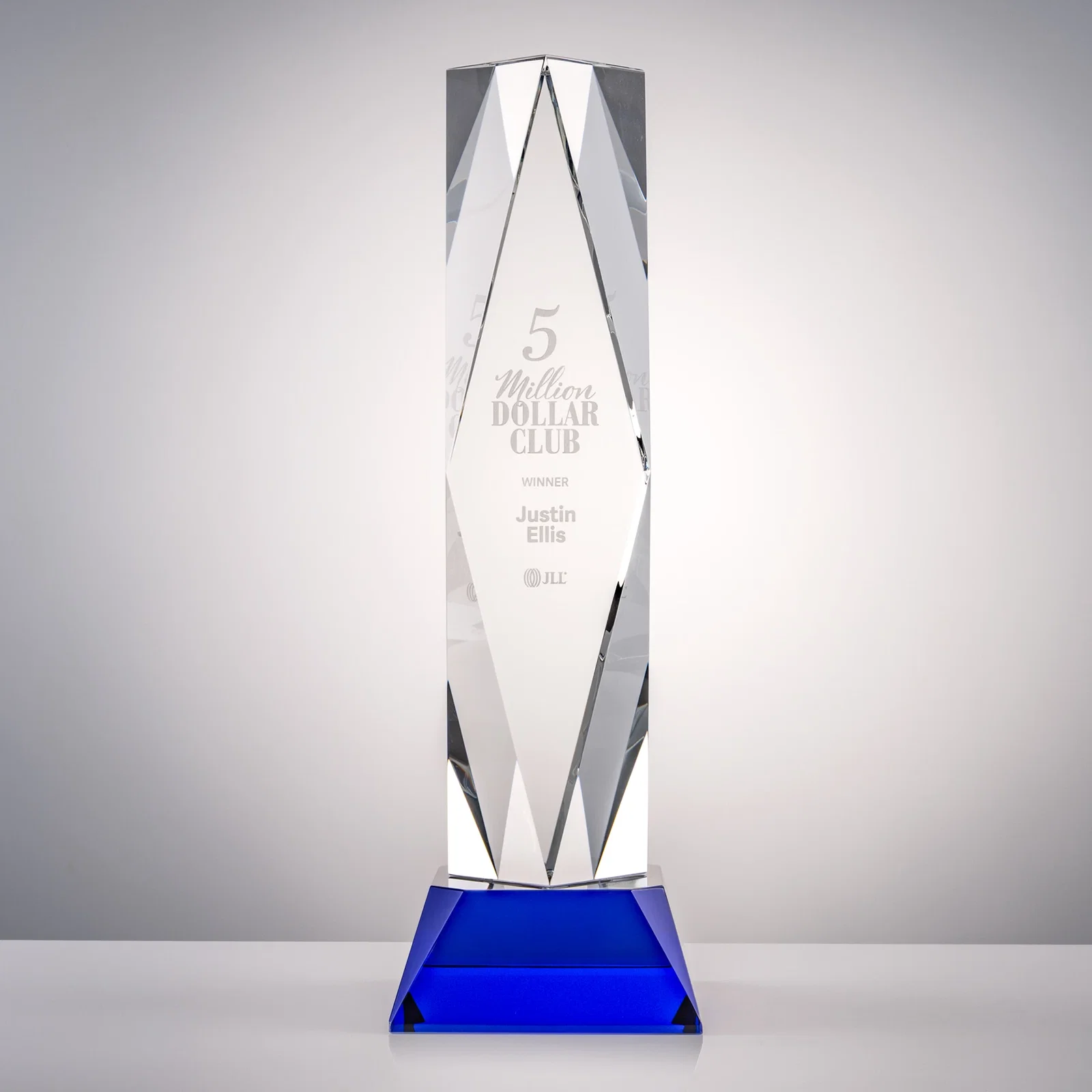 Personalized Optical Crystal Diamond Award with Three Etching Zones for company anniversary events