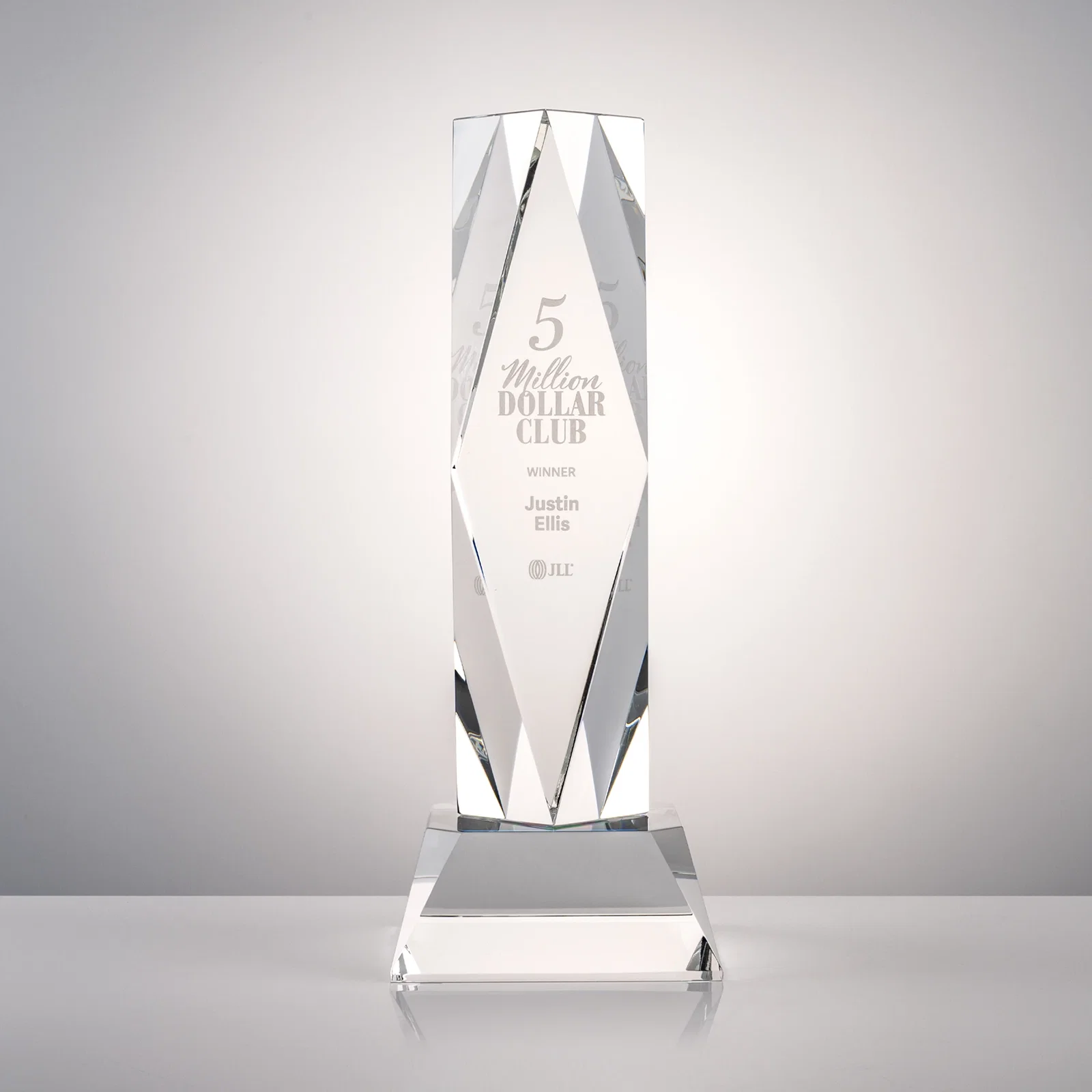Custom Optical Crystal Diamond Award with Three Etching Zones for service anniversary gifts