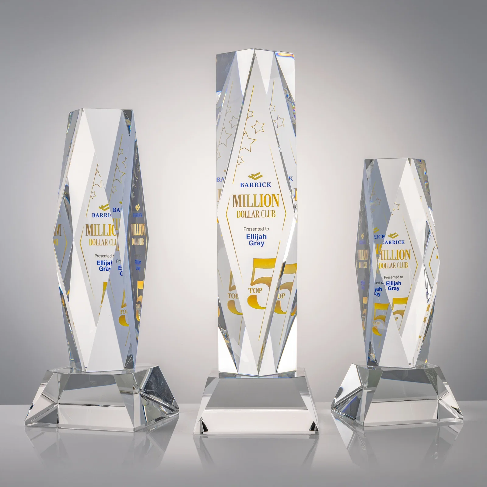Promotional Optical Crystal Diamond Award with Three Etching Zones for safety achievement programs