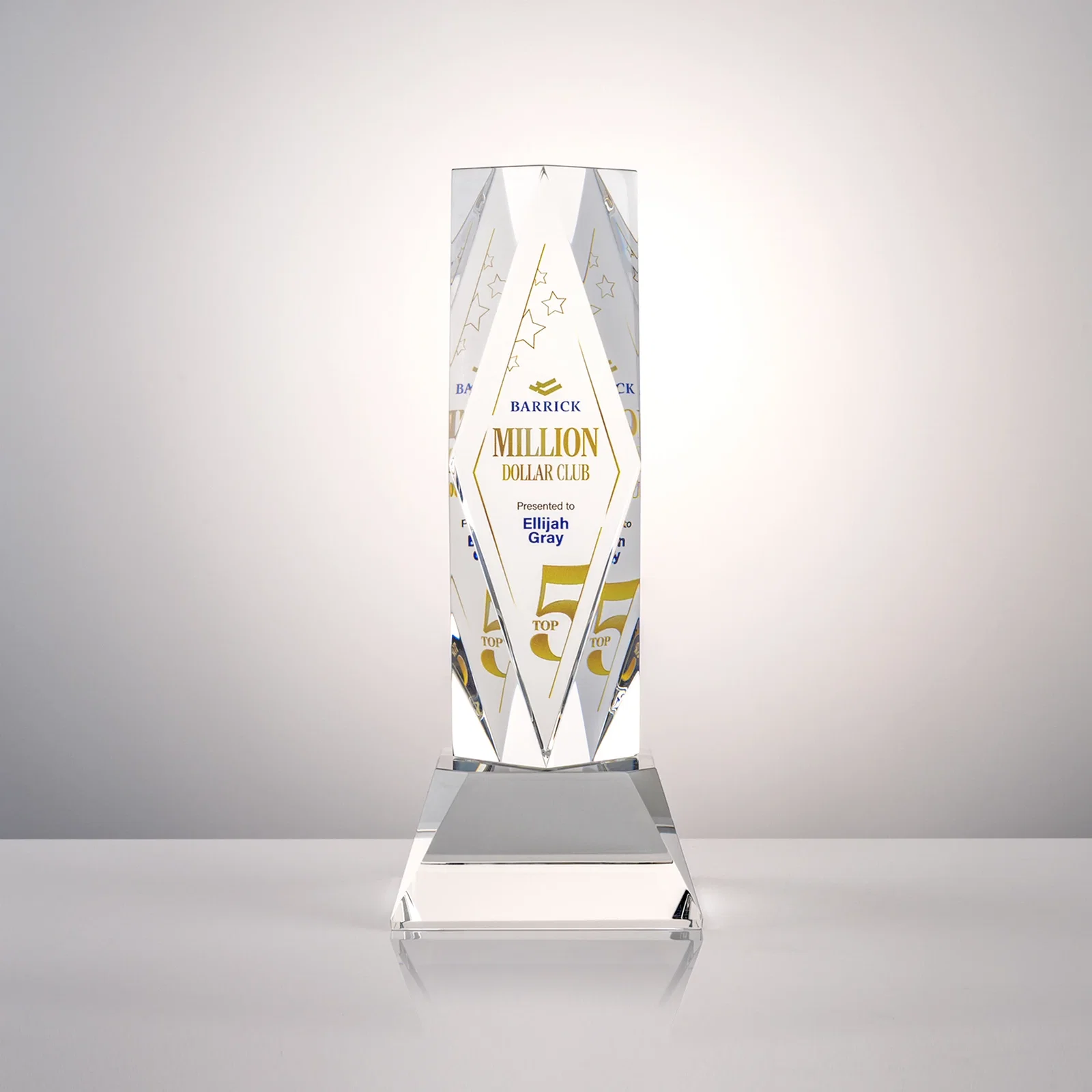 Promotional Optical Crystal Diamond Award with Three Etching Zones for volunteer appreciation