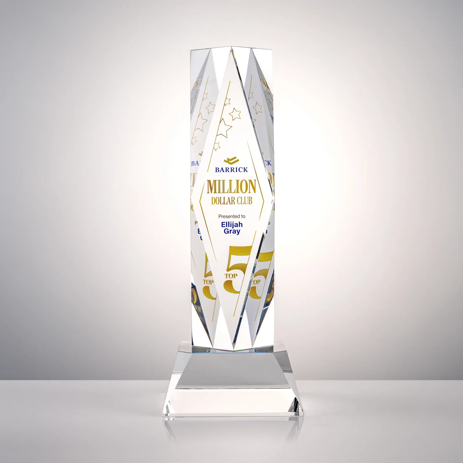 Promotional Optical Crystal Diamond Award with Three Etching Zones for dealer and partner awards