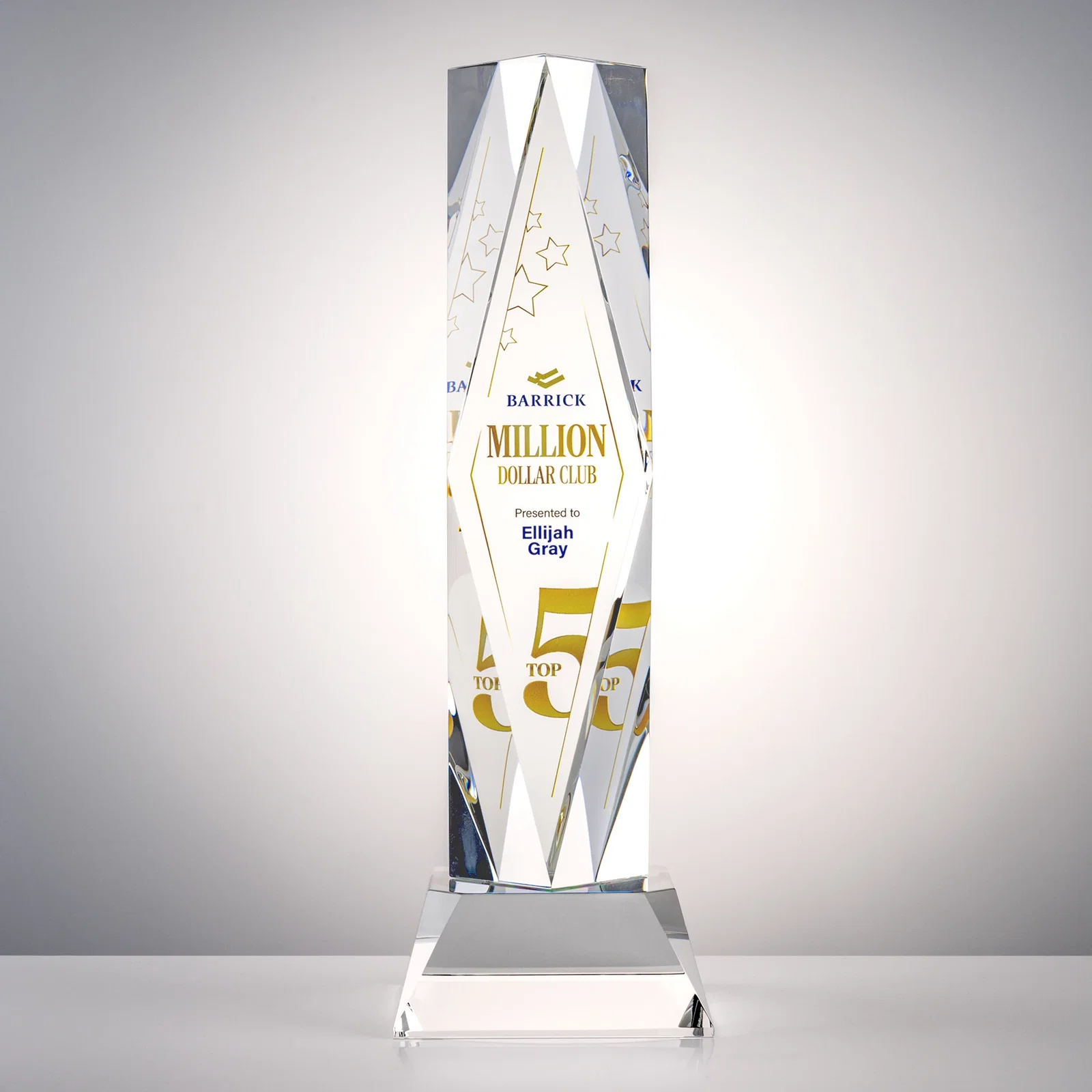 Promotional Optical Crystal Diamond Award with Three Etching Zones for company anniversary events