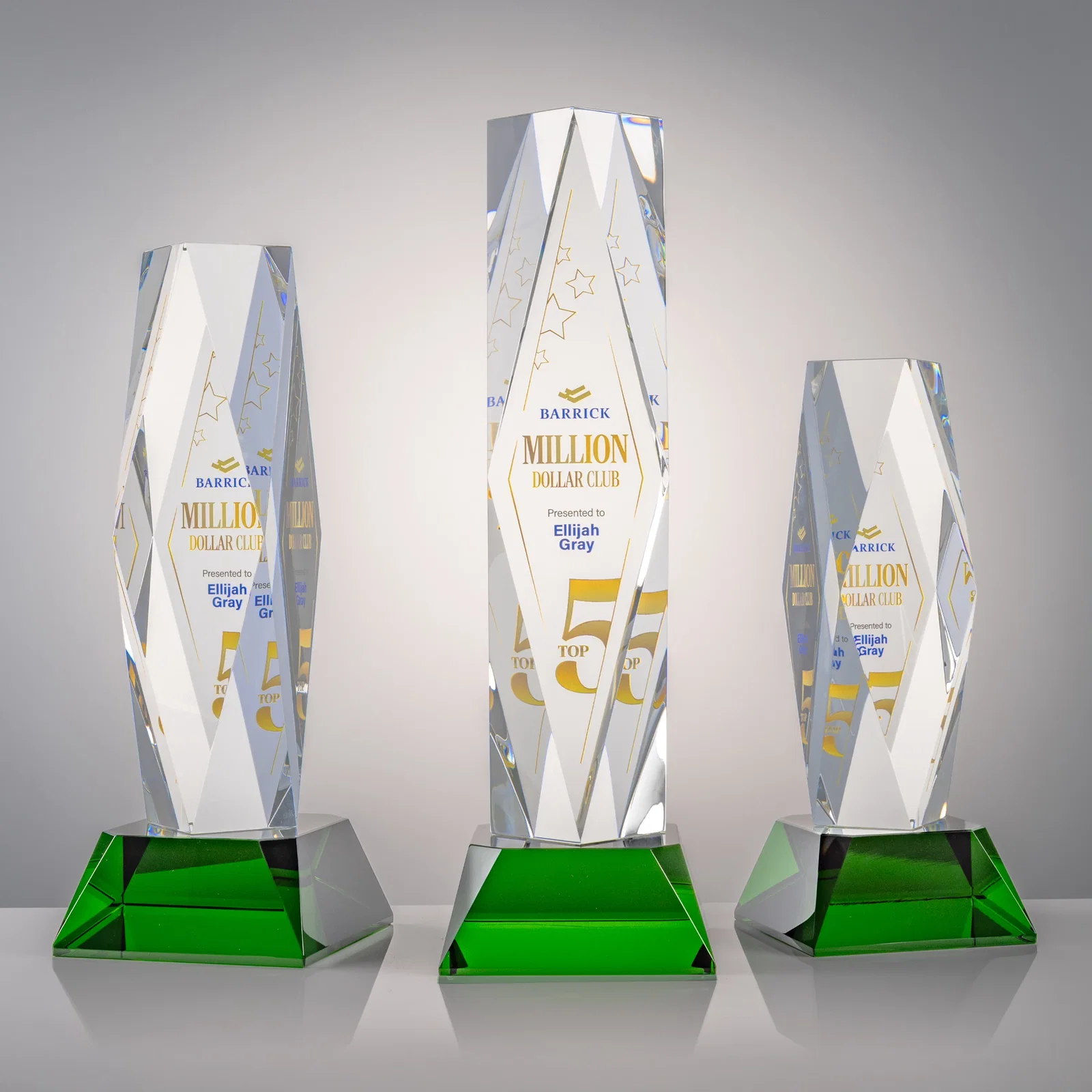 Branded Optical Crystal Diamond Award with Three Etching Zones for employee recognition