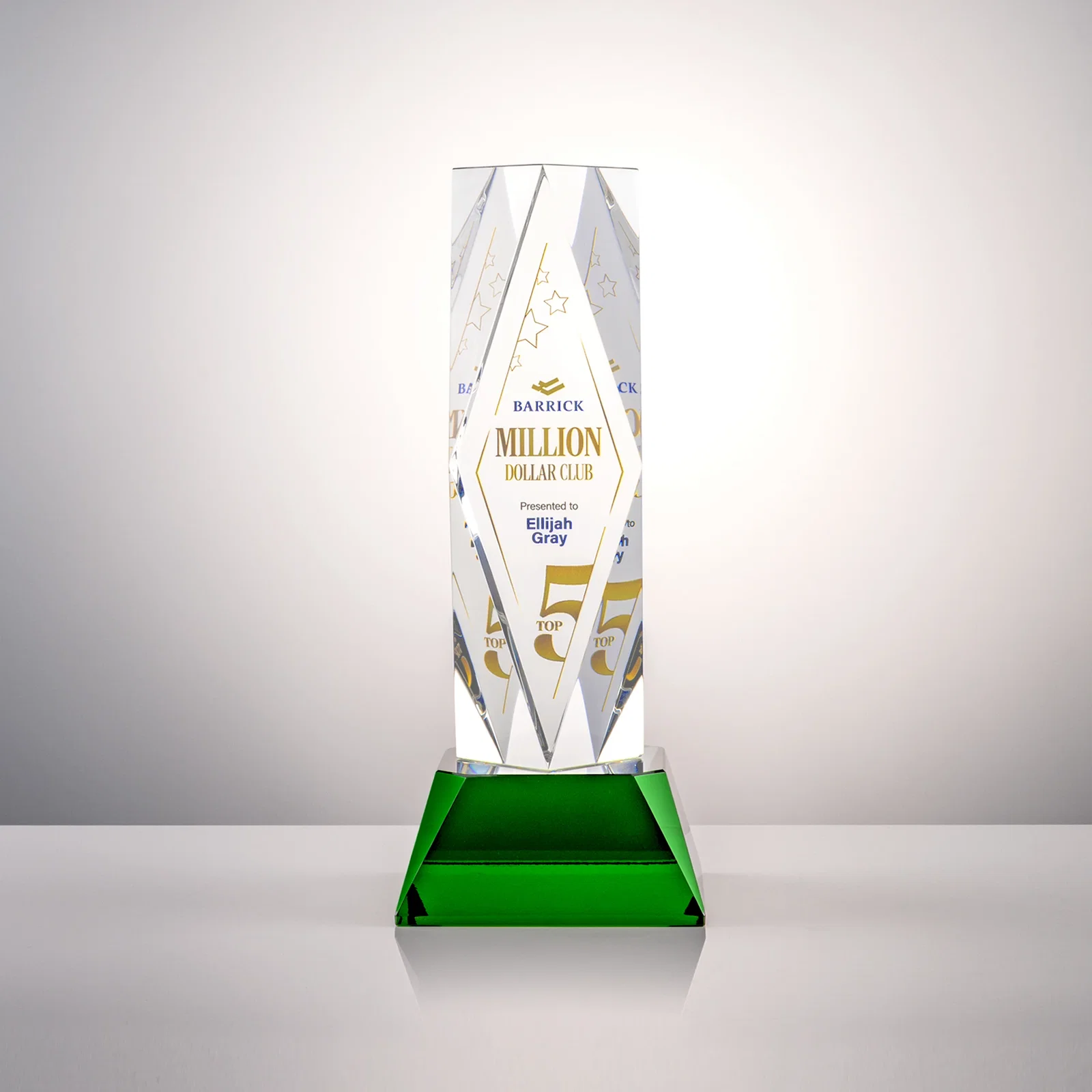 Branded Optical Crystal Diamond Award with Three Etching Zones for corporate award ceremonies