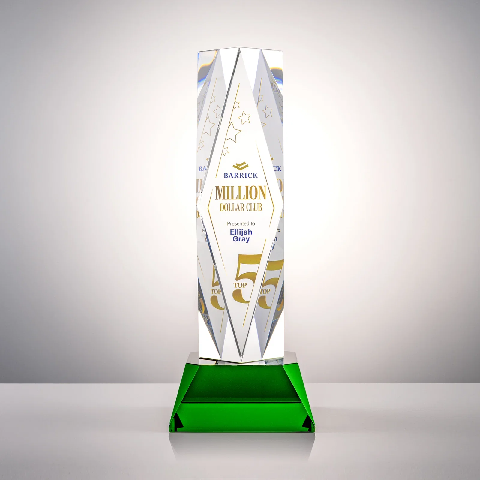 Branded Optical Crystal Diamond Award with Three Etching Zones for service anniversary gifts