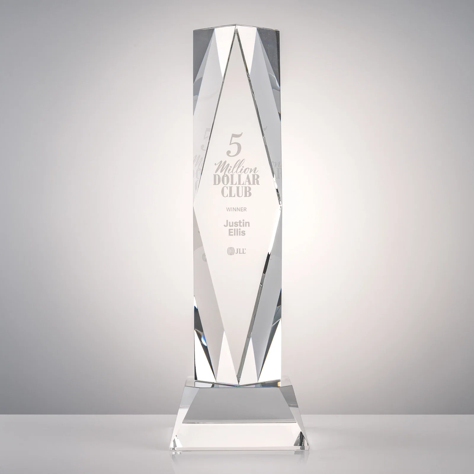 Custom Optical Crystal Diamond Award with Three Etching Zones for sales achievement awards