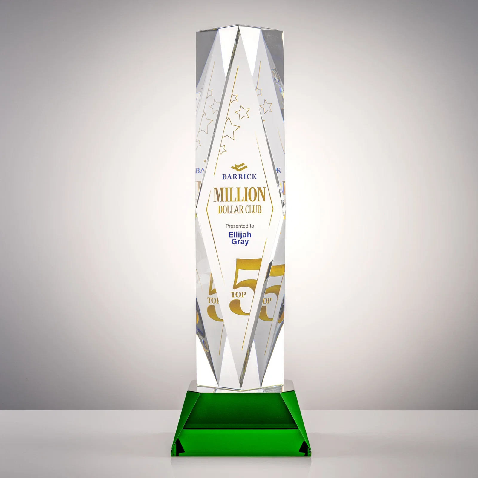 Branded Optical Crystal Diamond Award with Three Etching Zones for sales achievement awards