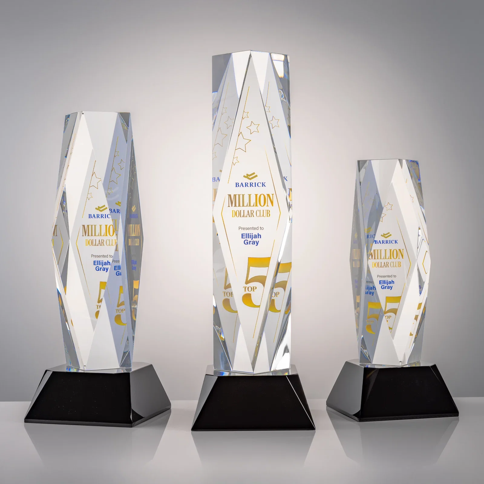 Branded Optical Crystal Diamond Award with Three Etching Zones for retirement presentations