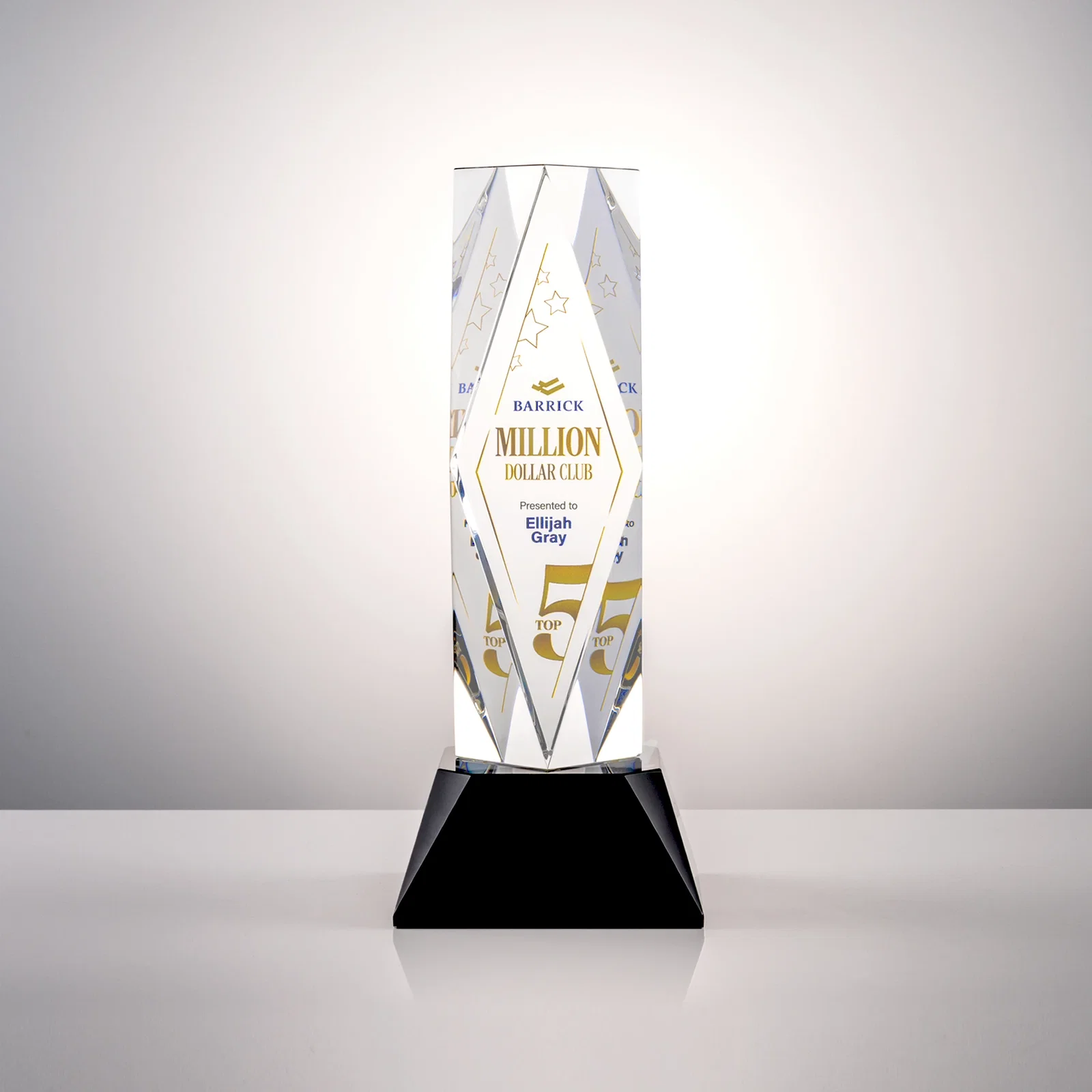 Branded Optical Crystal Diamond Award with Three Etching Zones for team milestone celebrations