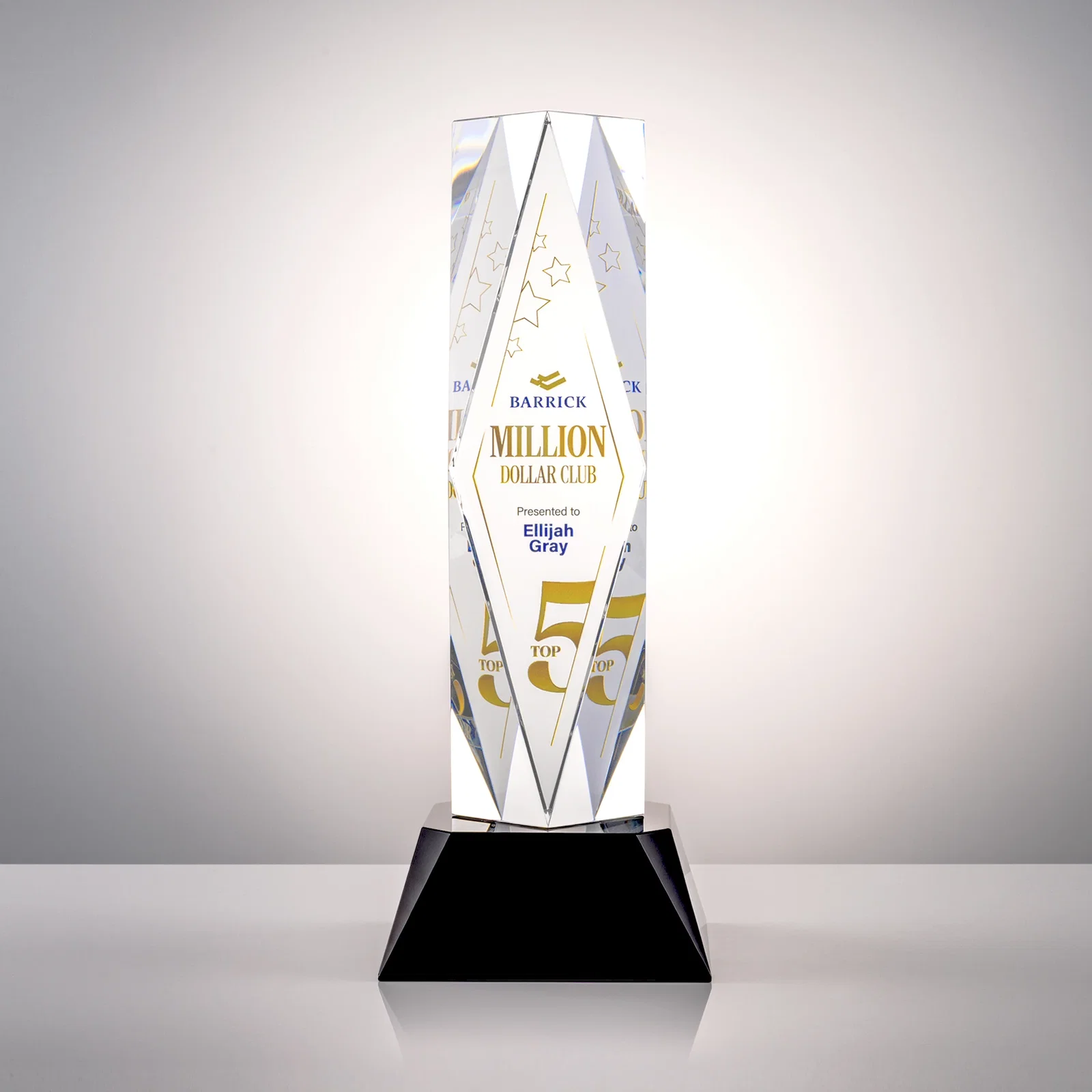 Branded Optical Crystal Diamond Award with Three Etching Zones for donor appreciation