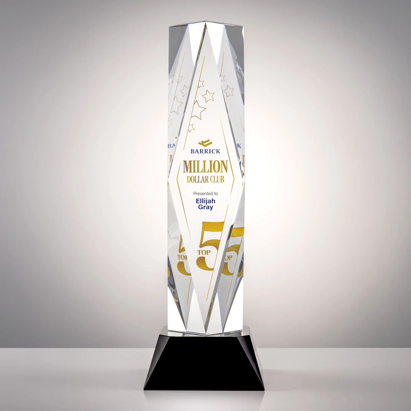 Branded Optical Crystal Diamond Award with Three Etching Zones for graduation ceremonies