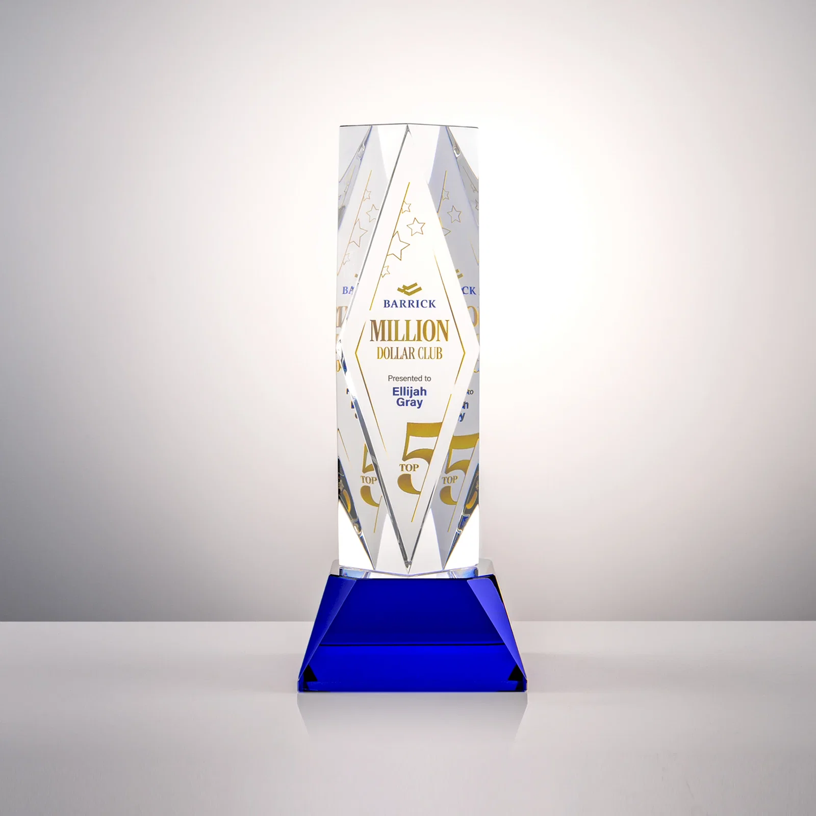 Branded Optical Crystal Diamond Award with Three Etching Zones for volunteer appreciation