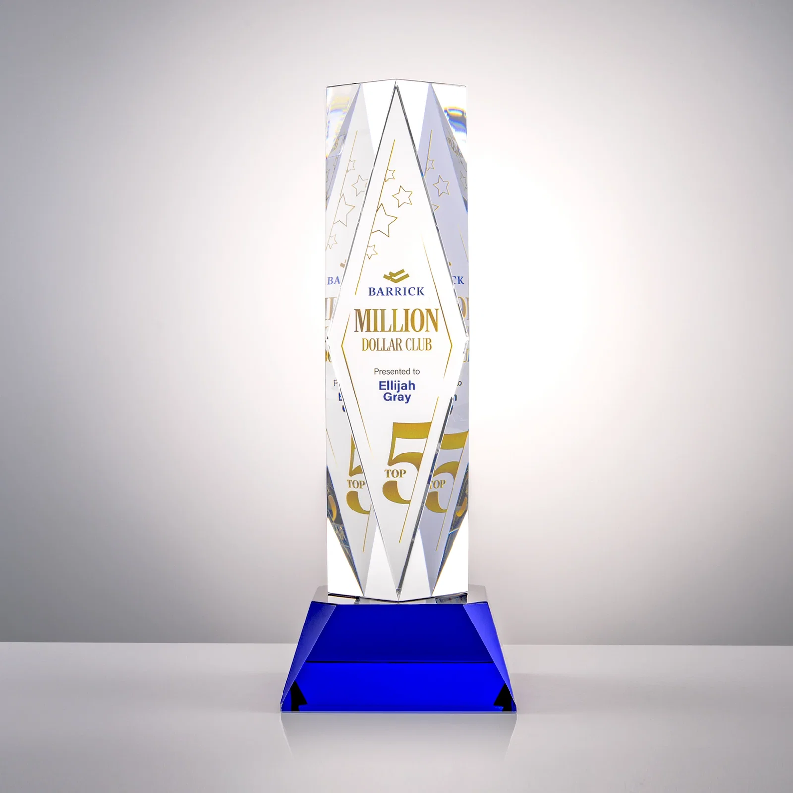 Branded Optical Crystal Diamond Award with Three Etching Zones for dealer and partner awards