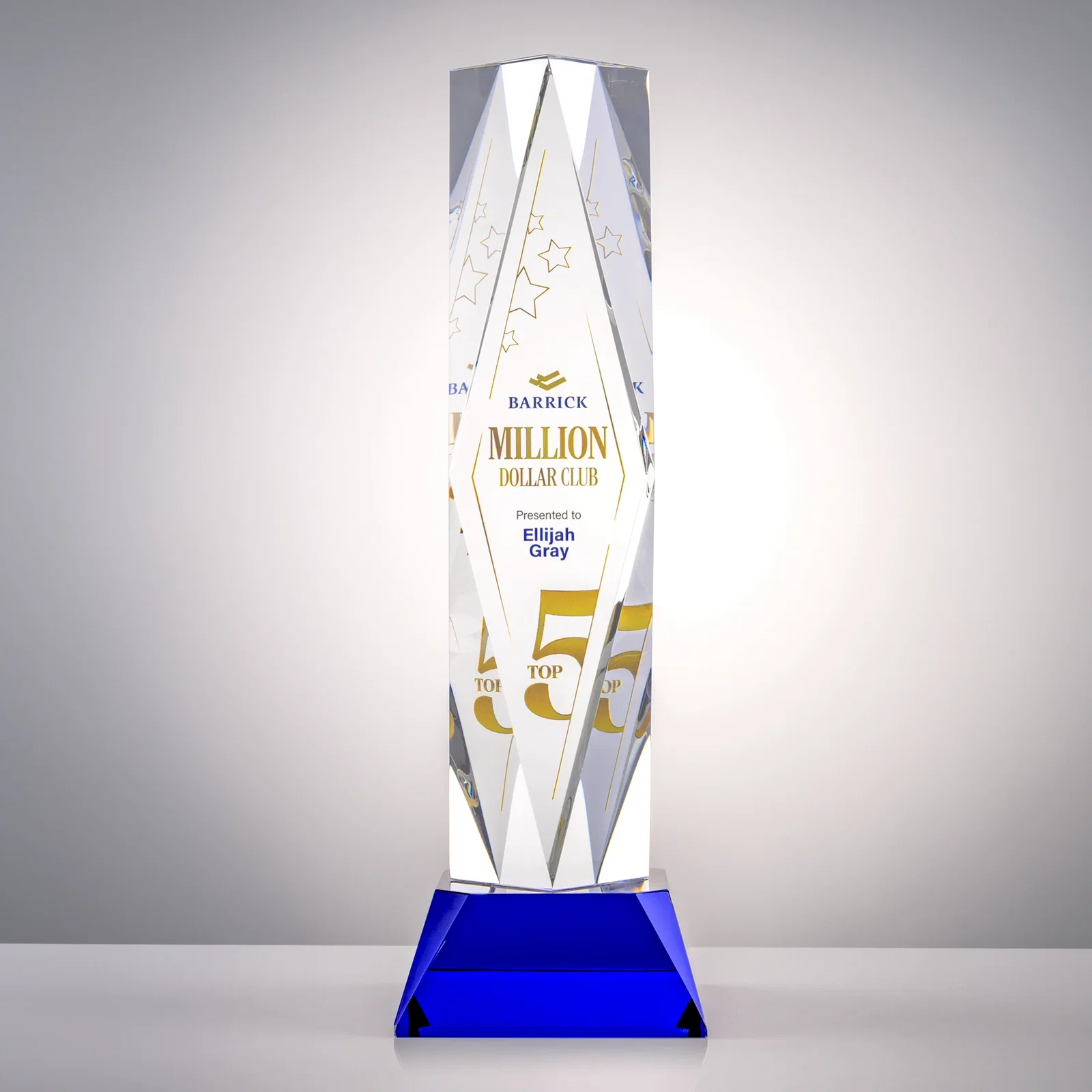 Branded Optical Crystal Diamond Award with Three Etching Zones for company anniversary events