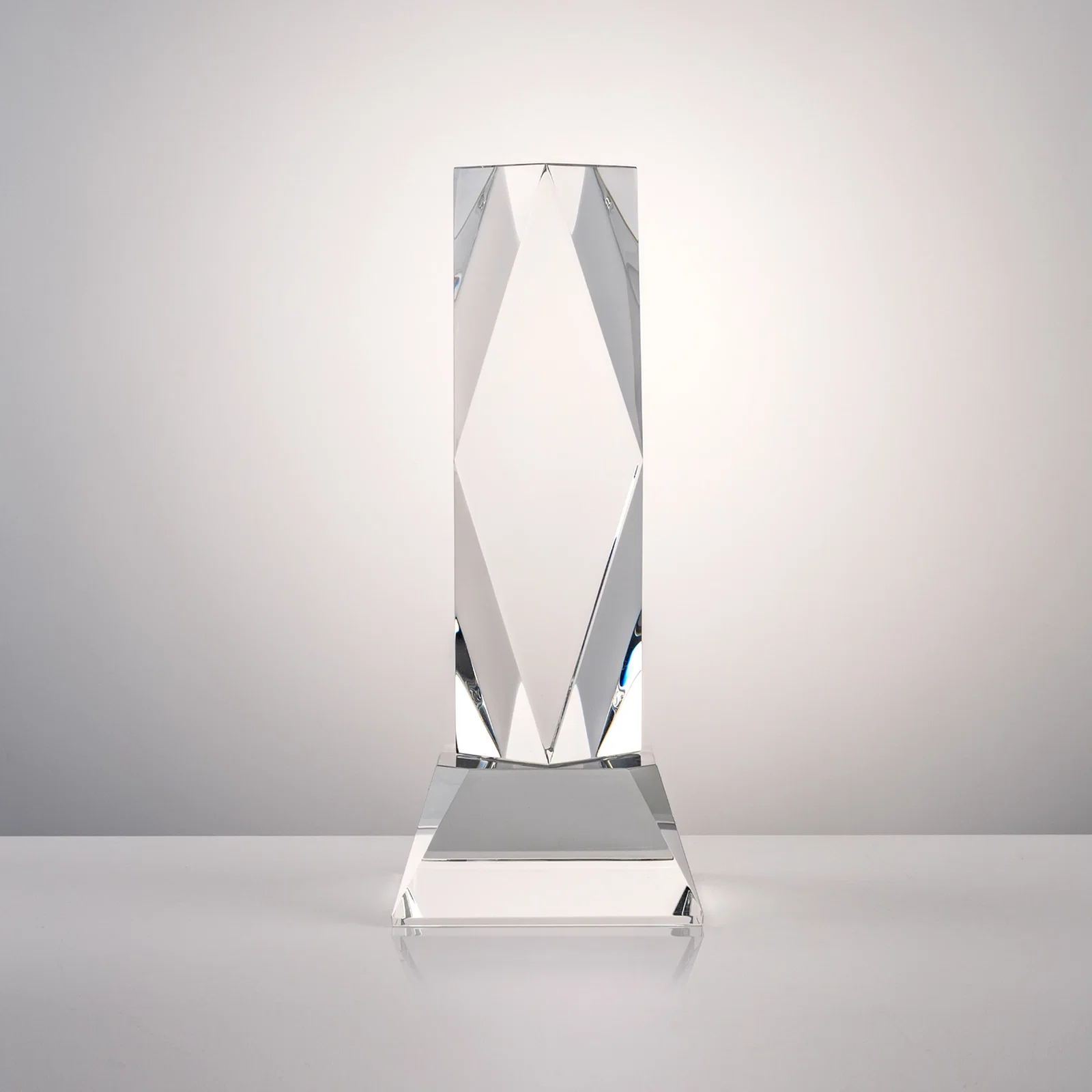 Custom printed Optical Crystal Diamond Award with Three Etching Zones for employee recognition