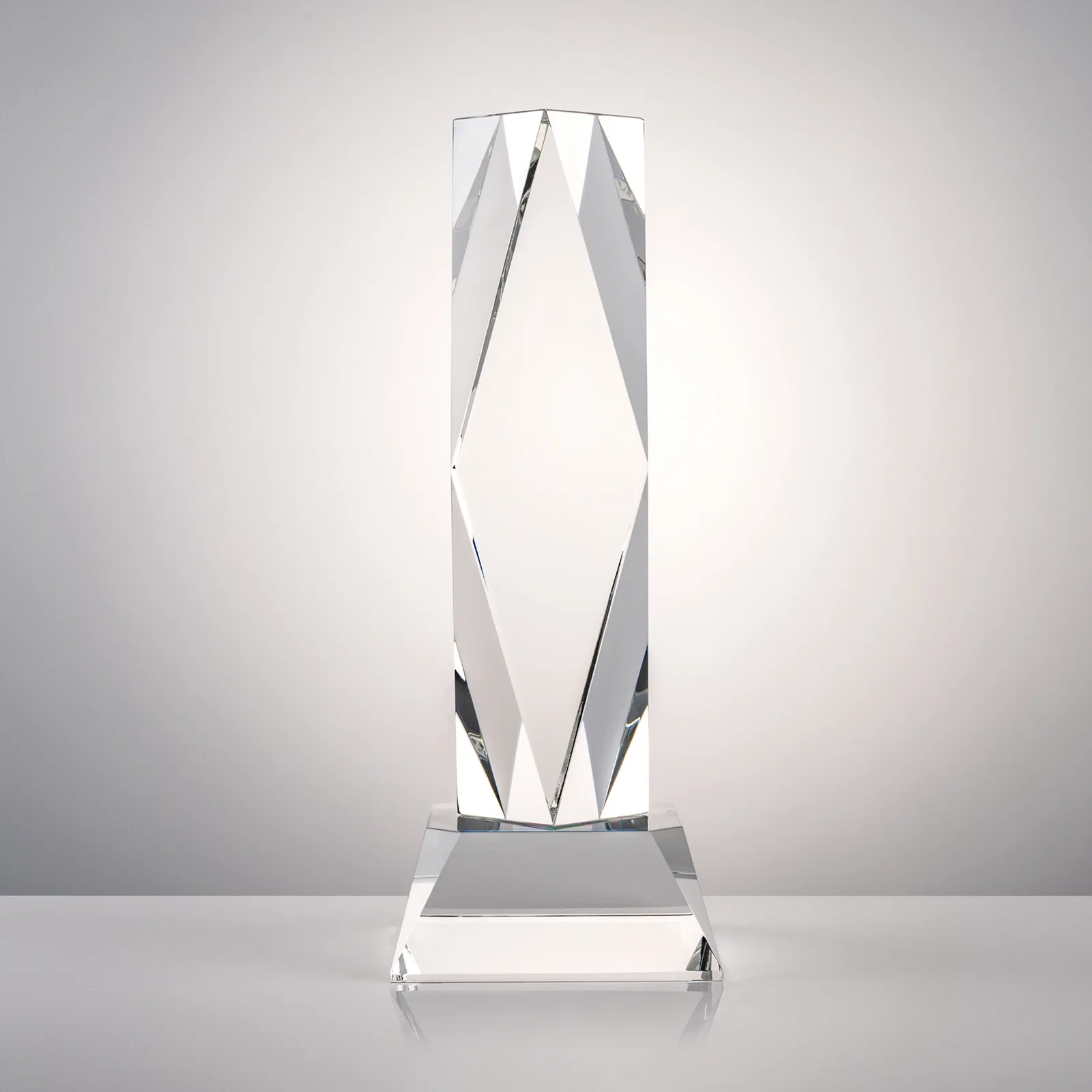 Custom printed Optical Crystal Diamond Award with Three Etching Zones for corporate award ceremonies